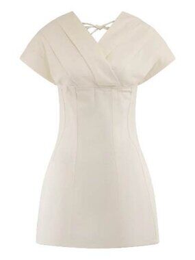 Meshki Pascale Denim Off The Shoulder Mini Summer Dress - White